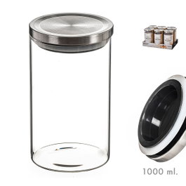 Kozina Pot en verre 1000 ml avec couvercle en métal