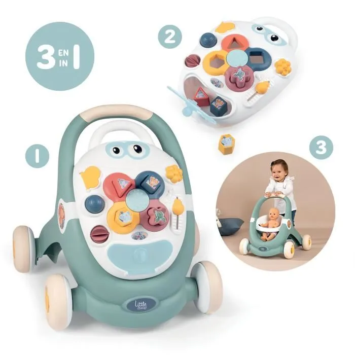 Smoby Little Smoby Trotty 3 en 1 - Trotteur évolutif d'éveil pour enfant à partir de 12 mois avec système de freinage sécurisé