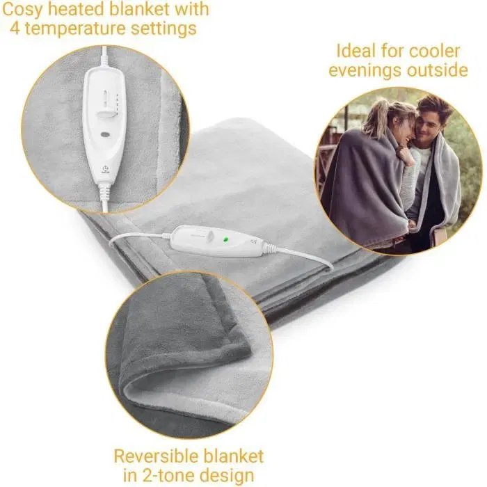 Medisana HB 675 Couverture chauffante XXL 2x1,5 m Gris - Microfibre anti-allergique - 4 réglages de température