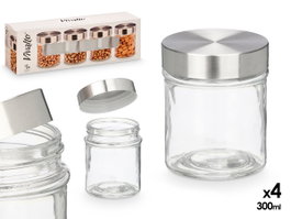 VIVALTO Set de 4 bocaux ronds avec couvercle en acier 300ml