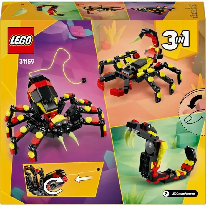 LEGO Creator 31159 Set 3-en-1 Animaux Sauvages : Araignée, Scorpion et Serpent - Jouet de Construction à partir de 7 ans