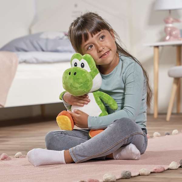 Smoby Peluche Yoshi 30 cm de Super Mario Bros en tissu doux - Peluche licorne verte - Version espagnole/portugaise