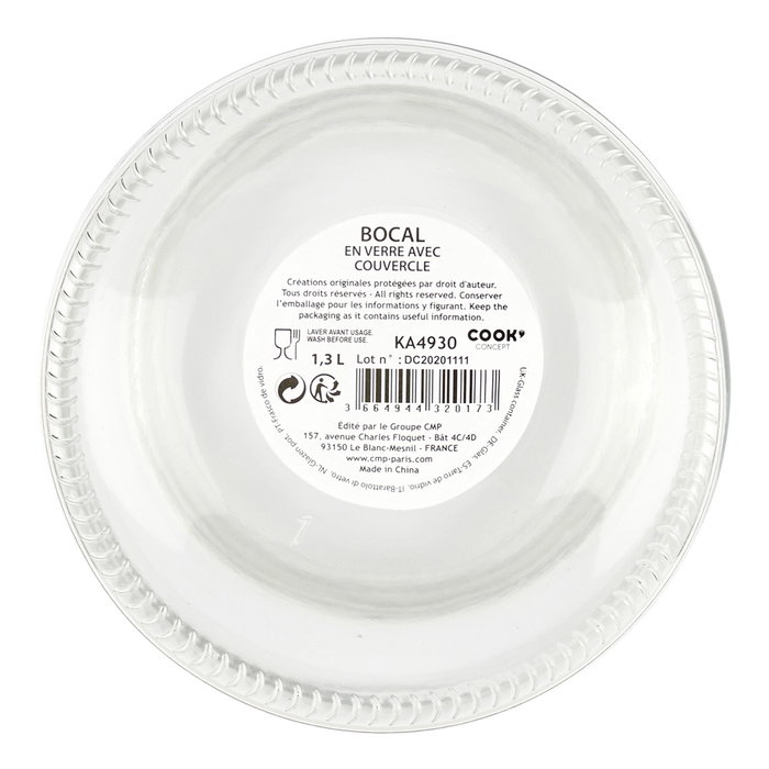 Cook Concept Bocal en Verre 1,3 L avec Poignée Cook Concept Bocal en Verre 1,3 L avec Poignée