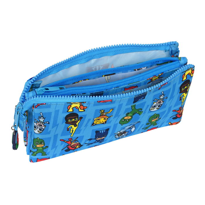 Trousse Fourre-Tout Triple PJ Masks Bleu 22 x 12 x 3 cm