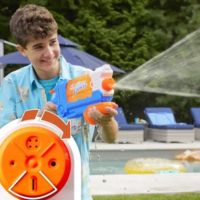 Nerf Super Soaker Flip Fill - Pistolet à eau enfant 4 styles de jet, capacité 887 mL, remplissage rapide, jouet pour enfants dès 6 ans