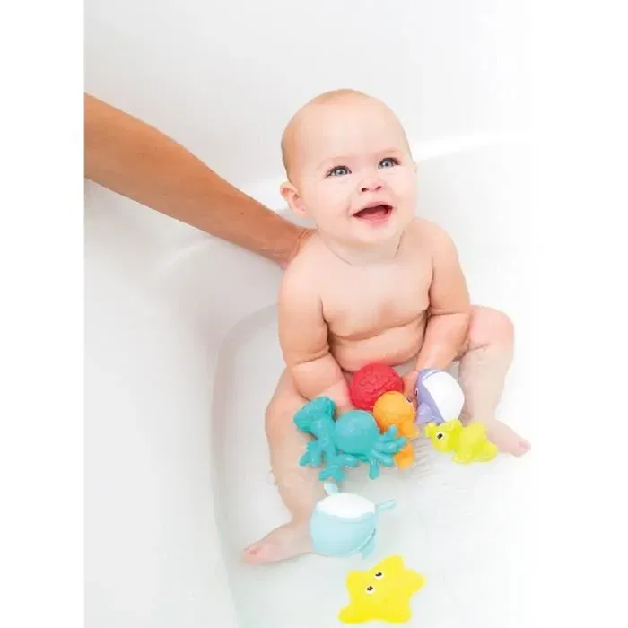 Infantino - Set de 8 Arroseurs de Bain pour Enfants : Requin, Poisson, Étoile de Mer, Pieuvre, Hippocampe, Baleine, Corail, Éponge de Mer - Découvrez la Richesse de l'Océan