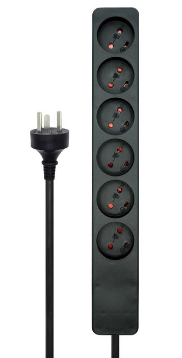 MicroConnect MC-EDBGRU0605B Multiprise 6 Prises Danoise avec câble EDB de 5 m - Noir