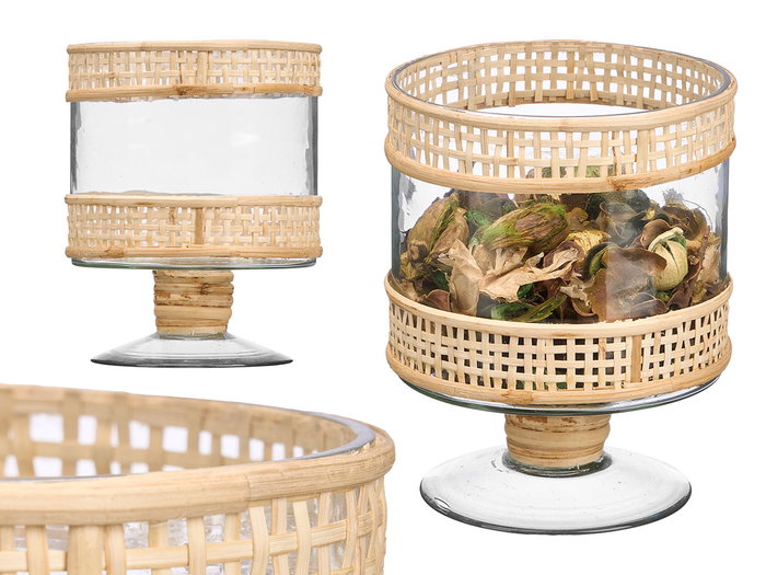 GIFTDECOR Porte-bougie Coupe Cylindrique en Verre et Rattan GIFTDECOR Porte-bougie Coupe Cylindrique en Verre et Rattan