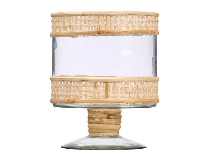 GIFTDECOR Porte-bougie Coupe Cylindrique en Verre et Rattan GIFTDECOR Porte-bougie Coupe Cylindrique en Verre et Rattan