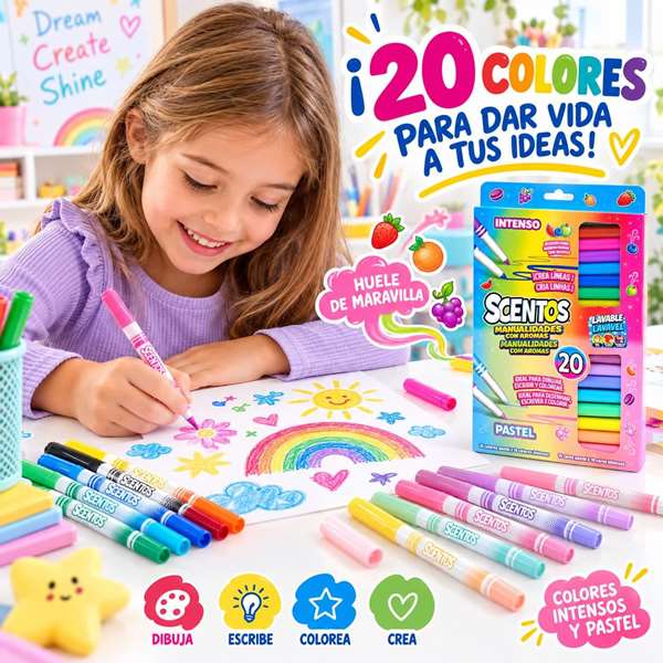 Scentos Pack de 20 feutres à pointe fine multicolores parfumés