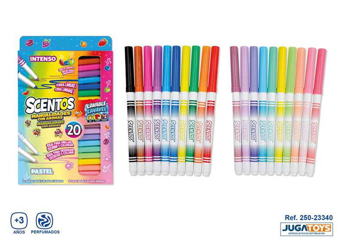 Scentos Pack de 20 feutres à pointe fine multicolores parfumés