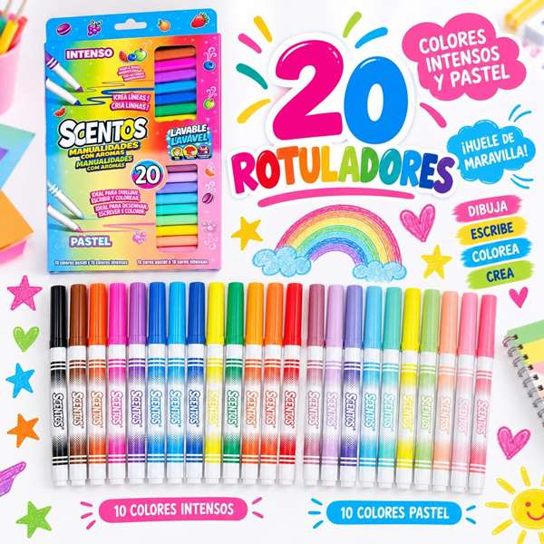 Scentos Pack de 20 feutres à pointe fine multicolores parfumés
