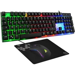 The G-Lab COMBO YTTRIUM - Pack Gamer 4 en 1 avec Clavier Filaire Rétroéclairé Silencieux, Souris 2400DPI et Tapis de Souris - Compatible PC, PS4, Xbox