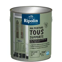 Ripolin Peinture Multi-Supports 2L, Mat, Vert Olive RAL 6021 - Pour Bois, Métal, Béton, PVC - Résistante aux UV et Intempéries
