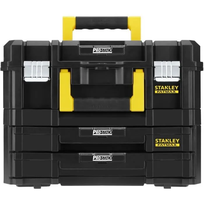 Stanley FMST1-71981 - Kit de 2 Mallettes de Rangement PRO-STACK - 21,5 Litres avec Poignées, 2 Tiroirs Modulables et Plateau Mousse