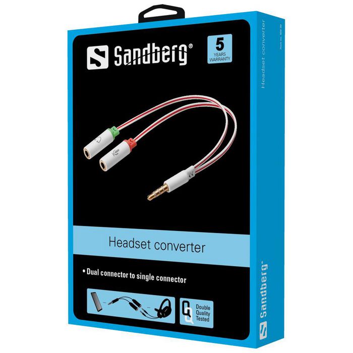 Sandberg Adaptateur Casque Dual- to Single - Convertisseur Prise Double en Simple pour Micro et Audio (3,5 mm)