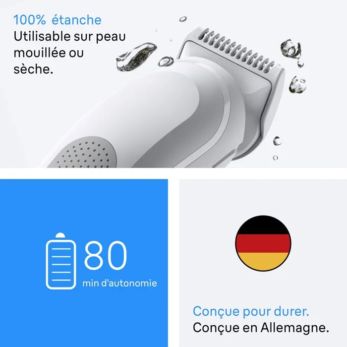 Braun BG3500 Tondeuse pour le corps homme, étanche IPX7, autonomie 80 min, technologie SkinGuard pour peaux sensibles, gris