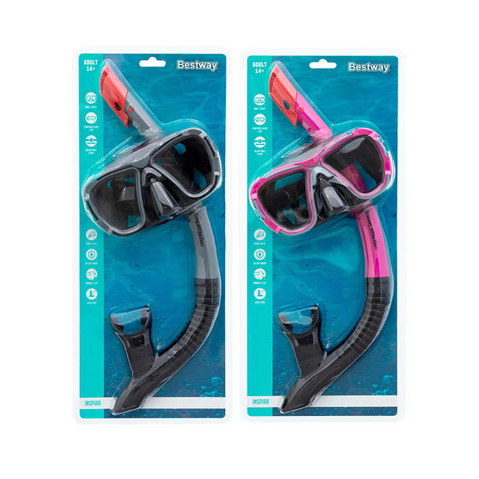 Bestway 24021 Masque et Tubu Adultes avec Valve de Purge, Couleur Assortie, pour Plage et Piscine, +14 Ans