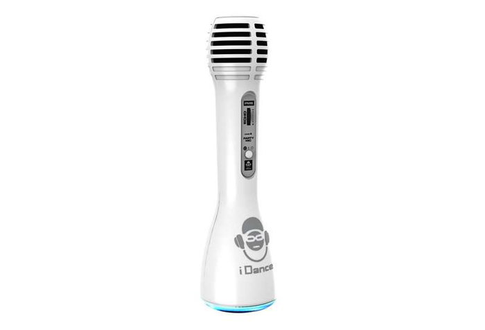 iDance Microphone sans fil avec karaoke, jeu de chant et éclairages LED, batterie lithium incluse, dimensions 22 x 6,5 cm, couleur blanc