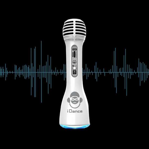iDance Microphone sans fil avec karaoke, jeu de chant et éclairages LED, batterie lithium incluse, dimensions 22 x 6,5 cm, couleur blanc