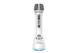 iDance Microphone sans fil avec karaoke, jeu de chant et éclairages LED, batterie lithium incluse, dimensions 22 x 6,5 cm, couleur blanc