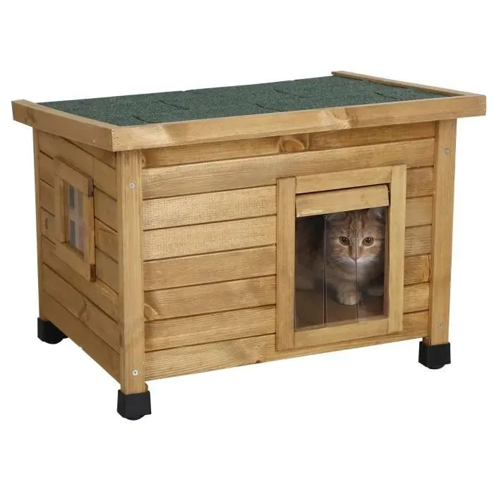 Kerbl Maison pour Chat Rustica en Bois Pin, Dimensions 57 x 42 x 45 cm, Pour Chats de Taille Moyenne, Intérieur Extérieur
