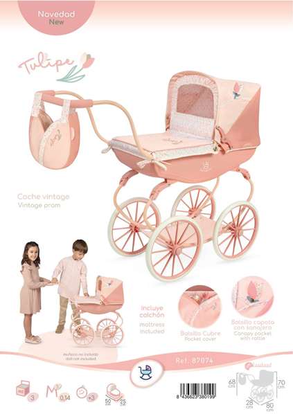 Decuevas - Coche de muñeca - Landau classique en métal et plastique pour poupées jusqu'à 50 cm - Langue: espagnol, anglais