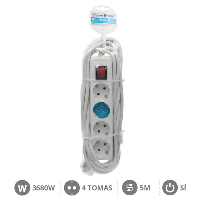 GSC Evolution Multiprise Série Standard 4 prises avec interrupteur, 5m, Blanc GSC Evolution Multiprise Série Standard 4 prises avec interrupteur, 5m, Blanc