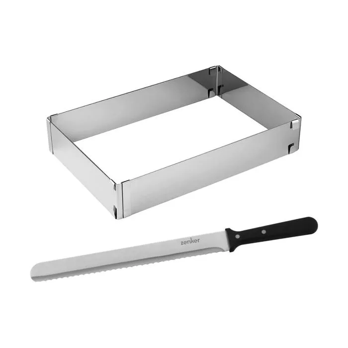 Zenker Smart Pastry - Cadre à pâtisserie rectangulaire réglable en largeur et longueur et couteau à pâtisserie lame 30 cm - Ensemble pour gâteaux, cheesecakes, tiramisu Zenker Smart Pastry - Cadre à pâtisserie rectangulaire réglable en largeur et longueur et couteau à pâtisserie lame 30 cm - Ensemble pour gâteaux, cheesecakes, tiramisu