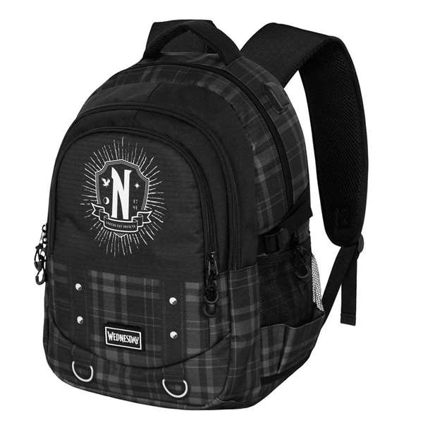 Karactermania Mochila miércoles run. plus fan chain - Sac à dos grande capacité avec compartiments, port USB et dos aéré - 44x34x21 cm
