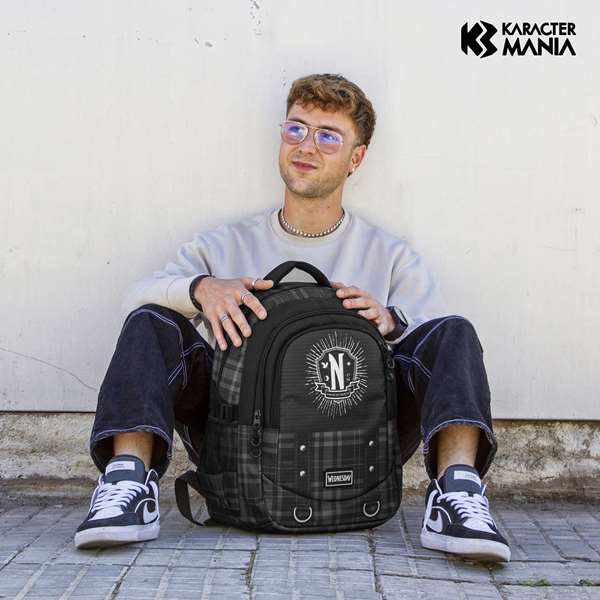 Karactermania Mochila miércoles run. plus fan chain - Sac à dos grande capacité avec compartiments, port USB et dos aéré - 44x34x21 cm