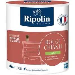 Ripolin - Peinture pour meubles et objets - Rouge chianti satiné - 0,5L - Pour bois, mélaminé, stratifié, métal - Intérieur et extérieur - Sans sous-couche