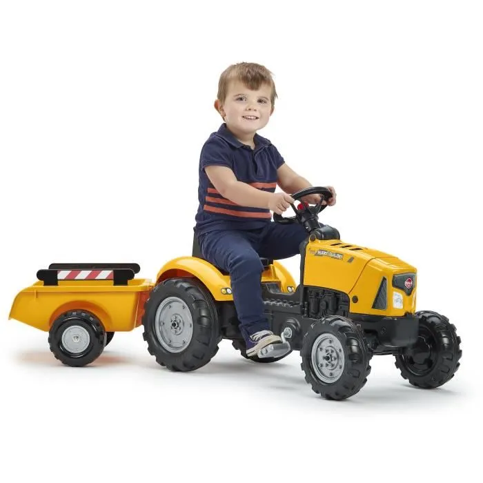FALK SuperBuilder - Tracteur à pédales pour enfants 2 à 5 ans avec capot ouvrant et remorque - Jouet de plein air en plastique recyclé fabriqué en France
