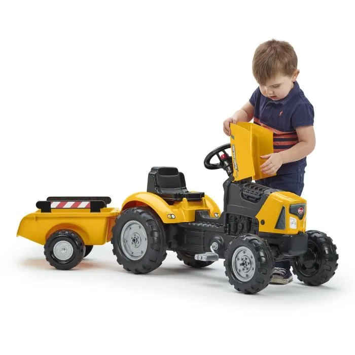 FALK SuperBuilder - Tracteur à pédales pour enfants 2 à 5 ans avec capot ouvrant et remorque - Jouet de plein air en plastique recyclé fabriqué en France