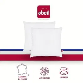 Abeil Lot de 2 Oreillers Anti-Acariens Biome 60 x 60 cm, 100% Coton Traité Oeko-Tex, Moelleux et Gonflant