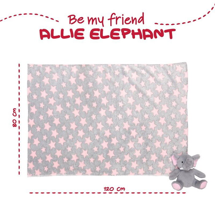 PERLETTI Peluche et Manta Douce Éléphant Allie - Peluche 22 cm, Manta 120x80 cm - Peluche Doudou avec Couverture