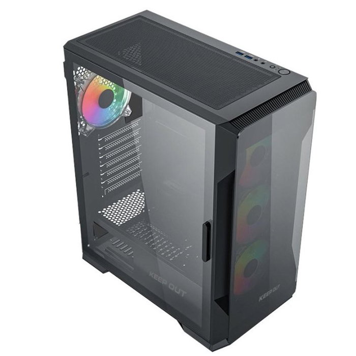 Keep Out XC-901 Caisse Ordinateur Gaming Noir SPCC Verre Trempé 4 Ventilateurs ARGB PWM USB-C