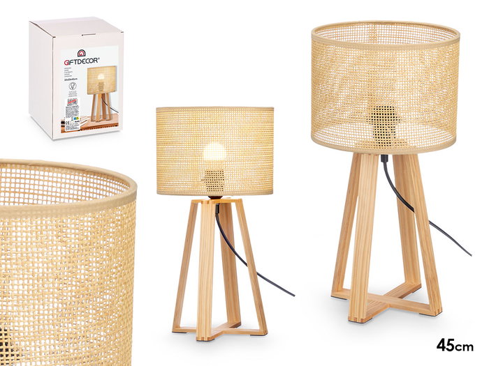 Giftdecor Lampe de Table Cylindre Abat-jour Naturel Bois Marron 45 cm E27 Câble 1,5 m (Set de 4) Giftdecor Lampe de Table Cylindre Abat-jour Naturel Bois Marron 45 cm E27 Câble 1,5 m (Set de 4)