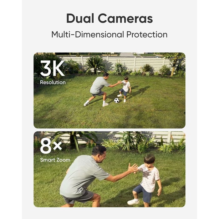 EUFY E340 - Projecteur LED de sécurité avec caméra IP - 2000 lm - Intérieur/Extérieur - Wi-Fi - Compatible Amazon Alexa - Vision nocturne - Format dôme - IP65