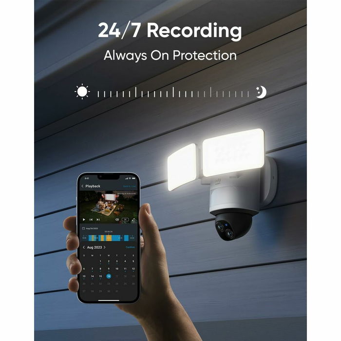 EUFY E340 - Projecteur LED de sécurité avec caméra IP - 2000 lm - Intérieur/Extérieur - Wi-Fi - Compatible Amazon Alexa - Vision nocturne - Format dôme - IP65