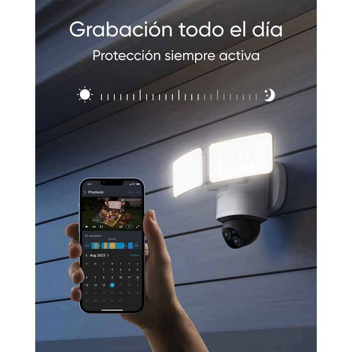 EUFY E340 - Projecteur LED de sécurité avec caméra IP - 2000 lm - Intérieur/Extérieur - Wi-Fi - Compatible Amazon Alexa - Vision nocturne - Format dôme - IP65