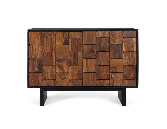 GINER Y COLOMER Buffet 2 portes avec motifs géométriques en bois de Sheesam et de manguier, finition wengué et noyer - 108x40x75 cm GINER Y COLOMER Buffet 2 portes avec motifs géométriques en bois de Sheesam et de manguier, finition wengué et noyer - 108x40x75 cm