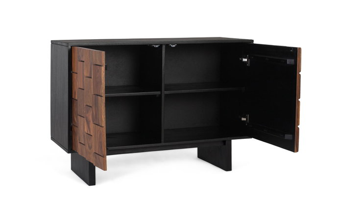 GINER Y COLOMER Buffet 2 portes avec motifs géométriques en bois de Sheesam et de manguier, finition wengué et noyer - 108x40x75 cm GINER Y COLOMER Buffet 2 portes avec motifs géométriques en bois de Sheesam et de manguier, finition wengué et noyer - 108x40x75 cm