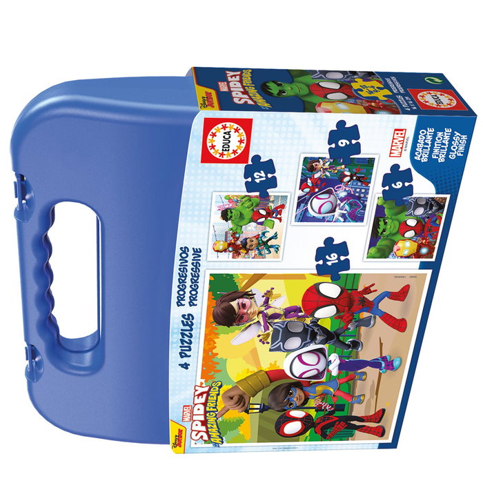 Educa Malette de Puzzles Progressifs Spidey & Friends 4 Puzzles 6-9-12-16 Pièces Dès 3 Ans