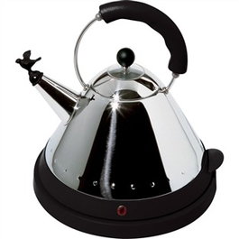 Alessi MG32 Bouilloire Électrique Sans Fil Design Michael Graves - Acier Inoxidable 18/10 et Résine Noire - Style Rétro