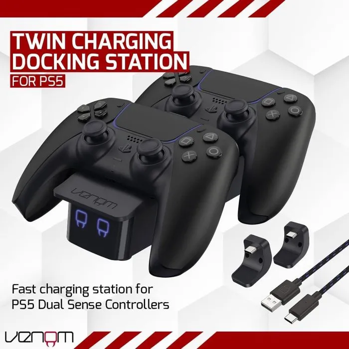 Venom Station de charge double pour manettes PS5 - Noir Venom Station de charge double pour manettes PS5 - Noir