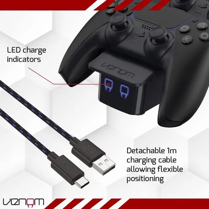 Venom Station de charge double pour manettes PS5 - Noir Venom Station de charge double pour manettes PS5 - Noir