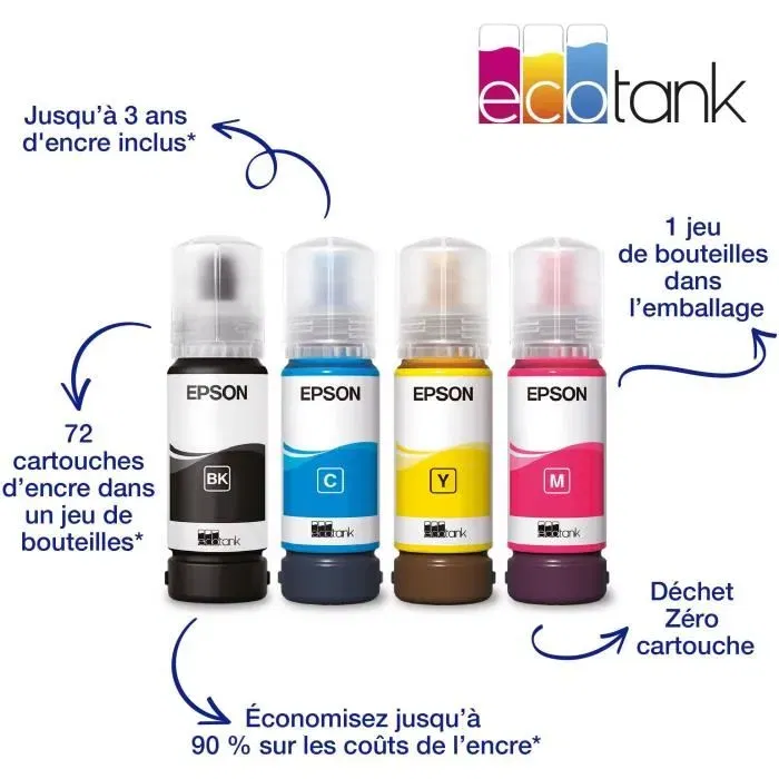 Epson EcoTank ET-2860 - Imprimante Multifonction A4 sans cartouche avec Wi-Fi et réservoirs d'encre - Jusqu'à 3 ans d'encre inclus