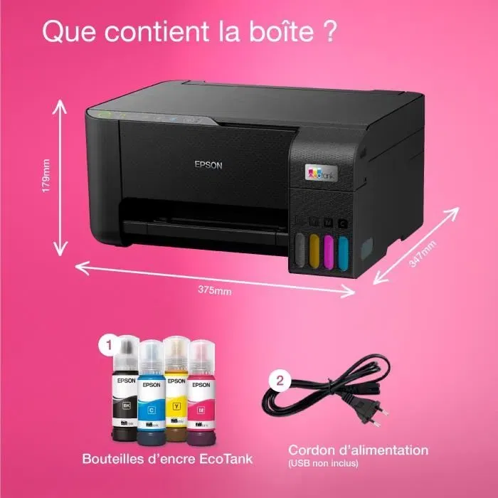 Epson EcoTank ET-2860 - Imprimante Multifonction A4 sans cartouche avec Wi-Fi et réservoirs d'encre - Jusqu'à 3 ans d'encre inclus