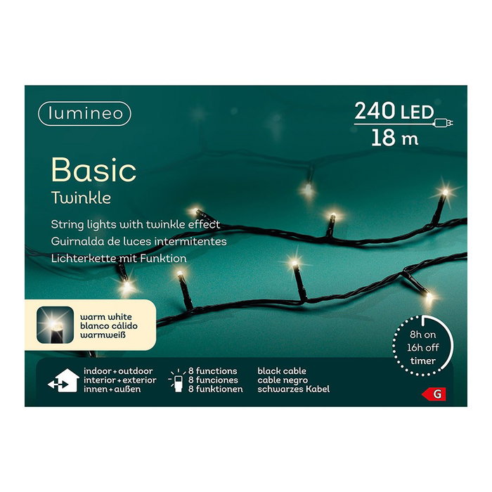 Lumineo Guirlande LED multifonction blanc chaud 18 m, 240 LED